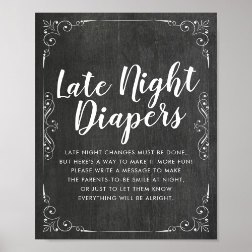 Baby Shower Late Night Diapers Flowers Chalkboard Poster