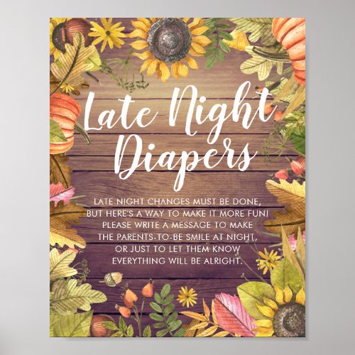 Baby Shower Late Night Diapers Pumpkins Sunflowers Poster