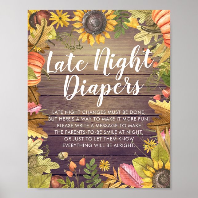 Baby Shower Late Night Diapers Pumpkins Sunflowers Poster (Front)