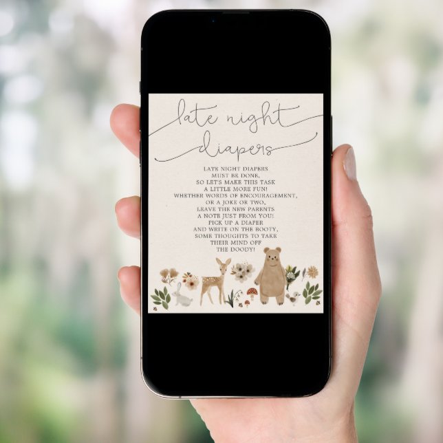Baby Shower Late Night Diapers Sign Boho Woodland (Front Digital)