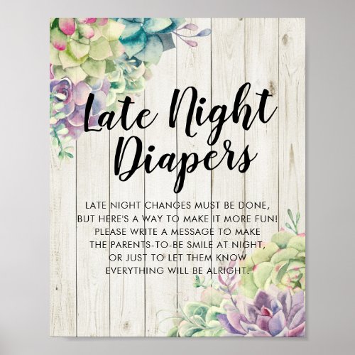 Baby Shower Late Night Diapers Sign Succulent Wood