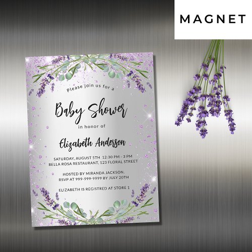 Baby Shower lavender silver eucalyptus luxury Magnetic Invitation