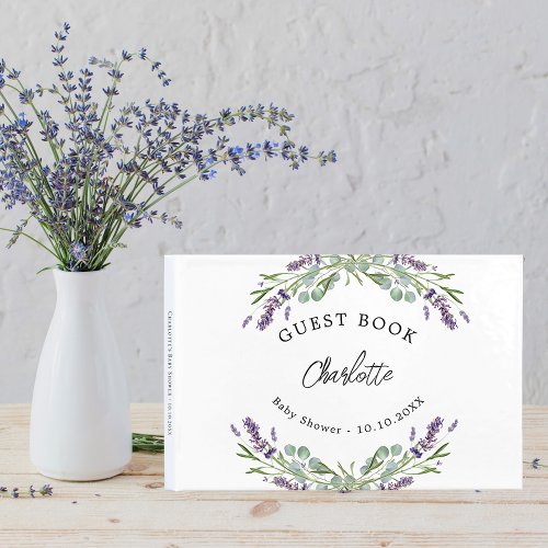 Baby Shower lavender violet florals eucalyptus Guest Book