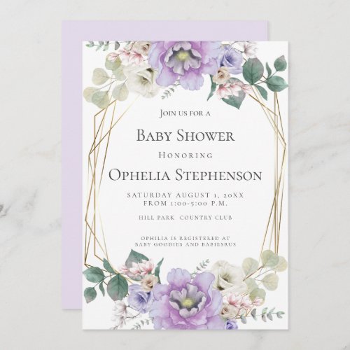 BABY SHOWER  Lavender Watercolor Flowers Invitation