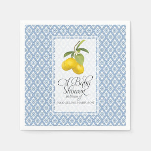 Baby Shower Lemon Citrus Blue White Pattern Art Napkins