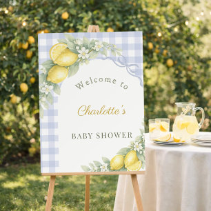 Baby Shower lemons blue gingham bow boy welcome Foam Board