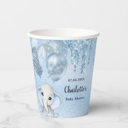 Baby Shower light blue boy glitter elephant Paper Cups