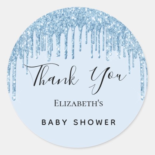 Baby Shower light blue boy glitter Thank You  Classic Round Sticker