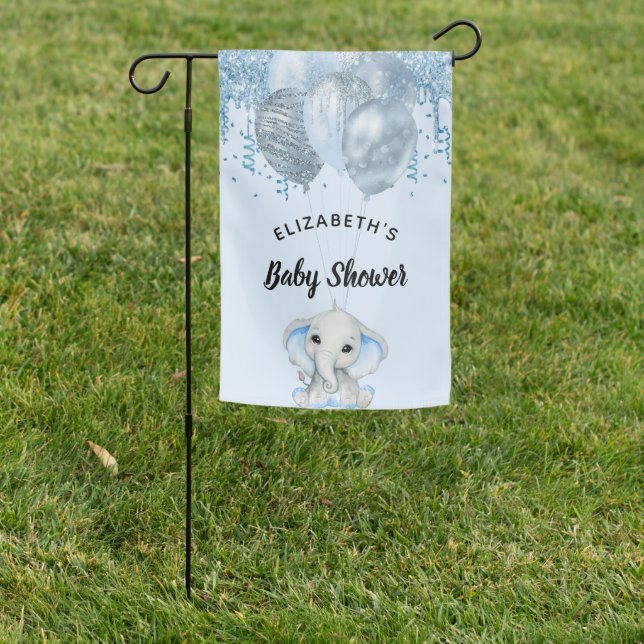 Baby Shower light blue elephant boy balloons Garden Flag (In SItu)