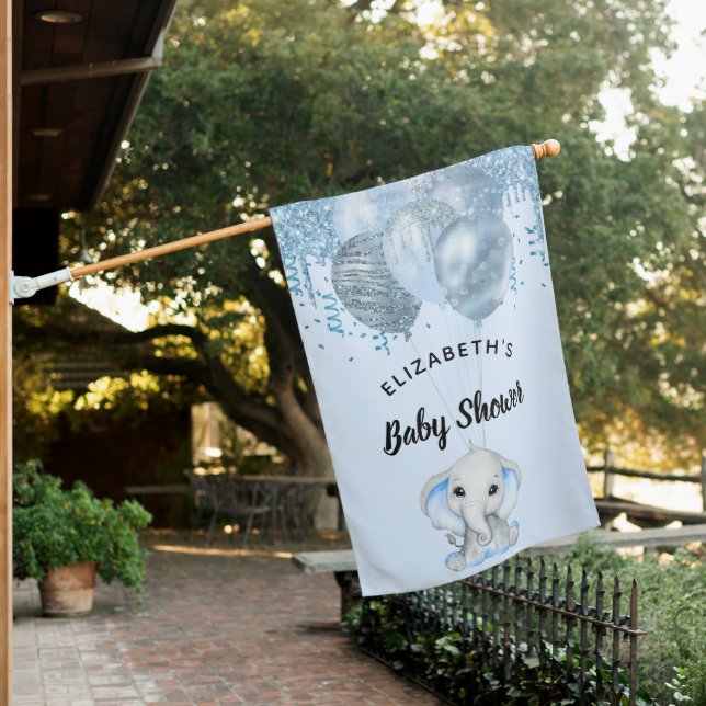 Baby Shower light blue elephant boy balloons  House Flag (In SItu)