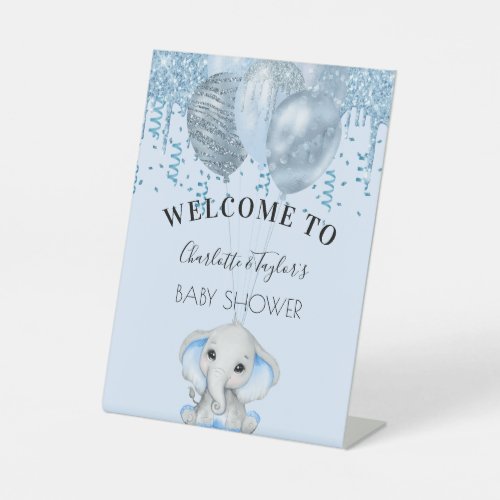 Baby Shower light blue elephant boy balloons  Pedestal Sign