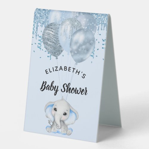 Baby Shower light blue elephant boy balloons Table Tent Sign