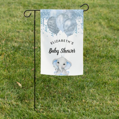 Baby Shower light blue elephant boy balloons white Garden Flag