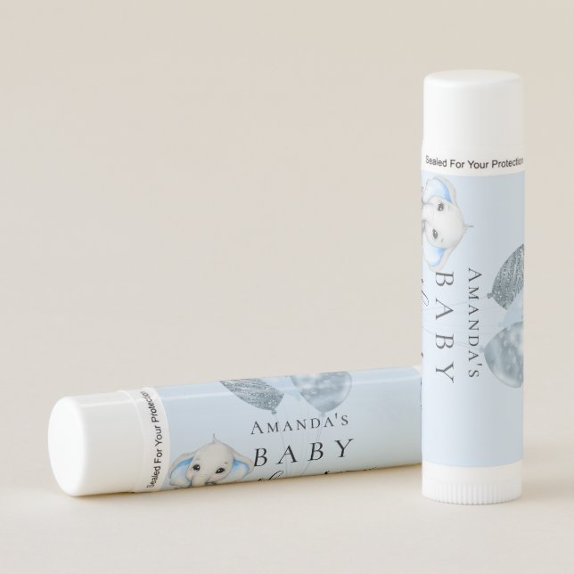 Baby Shower light blue elephant boy Lip Balm (Front)