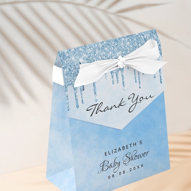 Baby Shower light blue glitter drip boy thank you  Favor Boxes (Creator Uploaded)