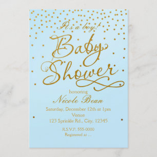 BABY SHOWER Light Blue & Gold Confetti Invitation