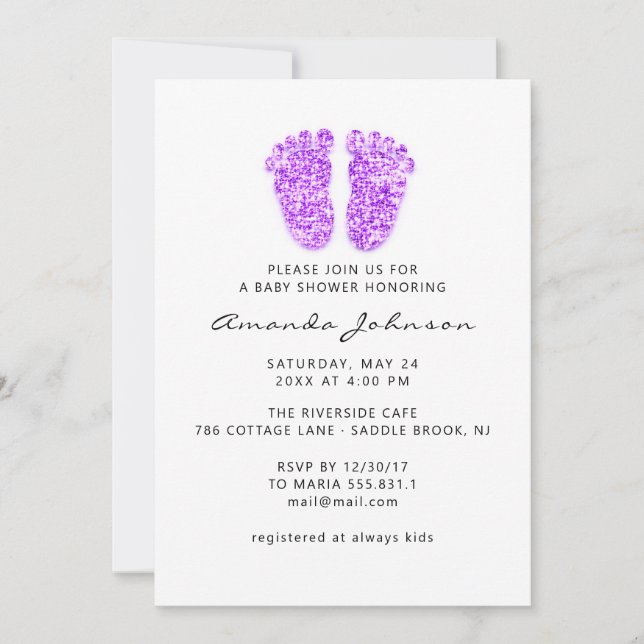 Baby Shower Light Pink Feet Glitter Boy Girl Invitation (Front)