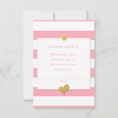 Baby Shower Light Pink Stripe Gold Diaper Raffle RSVP Card