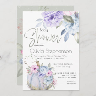 Baby Shower Lilac Blue Pumpkin Peony Floral Invita Invitation