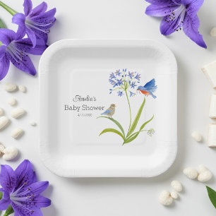 Baby Shower Lily with Bluebird Mother and Baby Paper Plates
