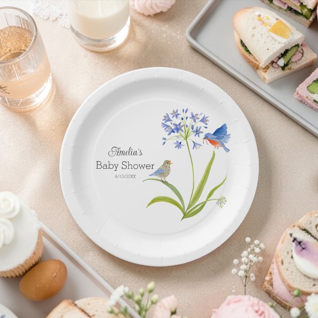 Baby Shower Lily with Bluebird Mother and Baby Paper Plates (Creator Uploaded)