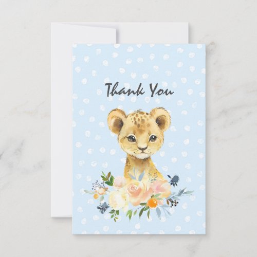 Baby Shower Lion Cub Floral Blue Thank You