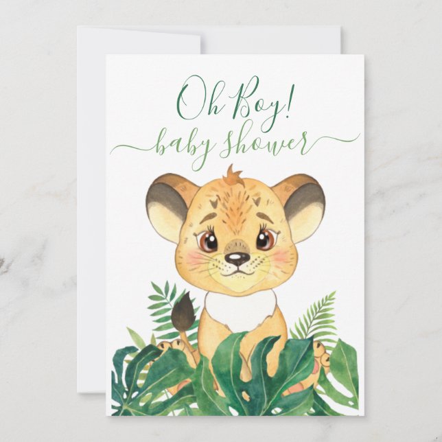  Baby Shower Lion Cub Jungle Watercolor Invitation (Back)