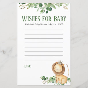 Baby shower Lion Greenery Floral Wishes for Baby