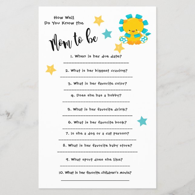 Baby Shower Lion How well you know the card Flyer (Front)