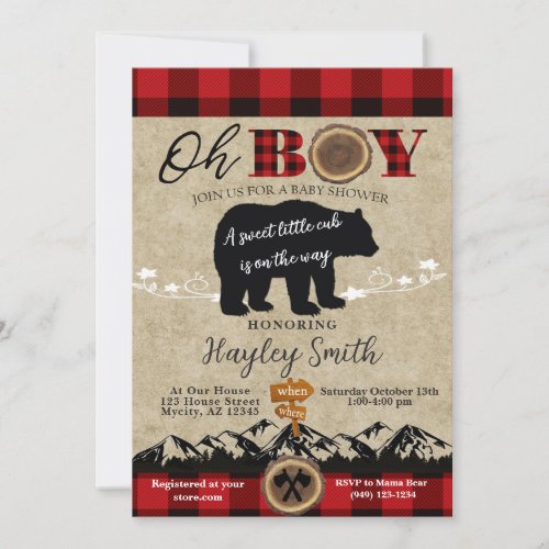 Baby Shower Little Bear Flannel Lumberjack Theme  Invitation