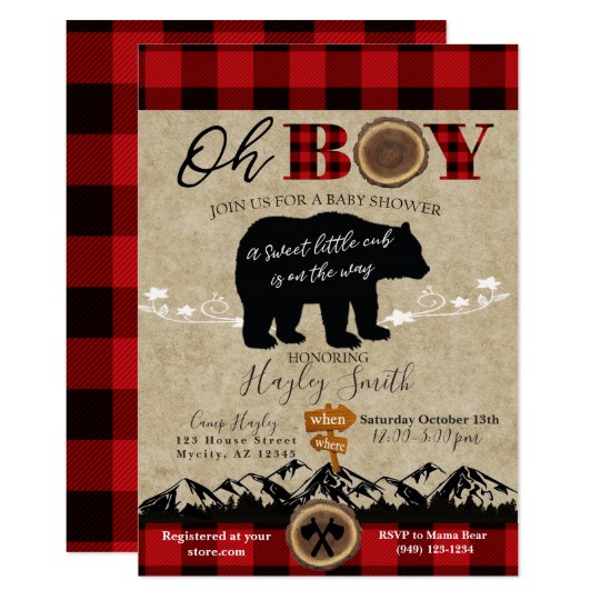 Baby Shower Little Bear Flannel Lumberjack Theme Invitation | Zazzle.com