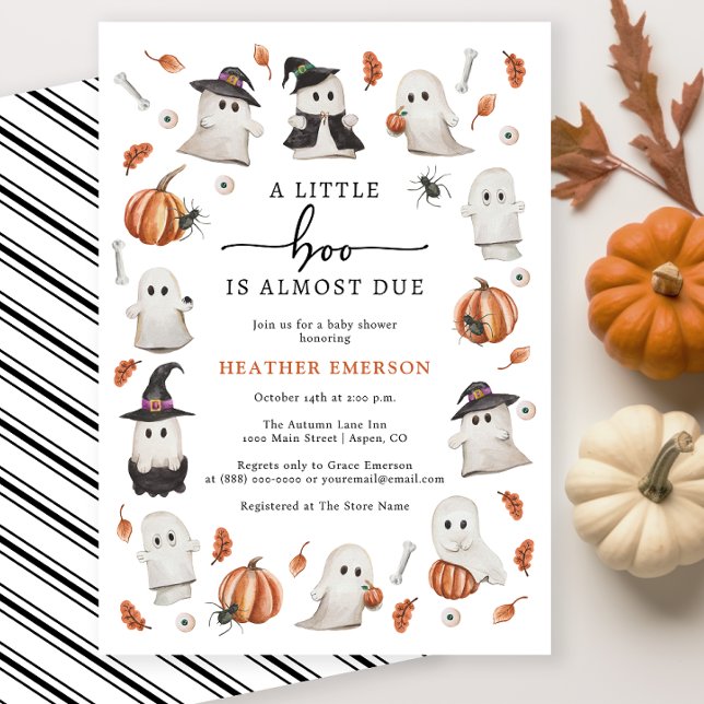 Baby Shower Little Boo  Invitation (A Little Boo Is Almost Due Baby Shower Invitation Black White Orange Fall Autumn)