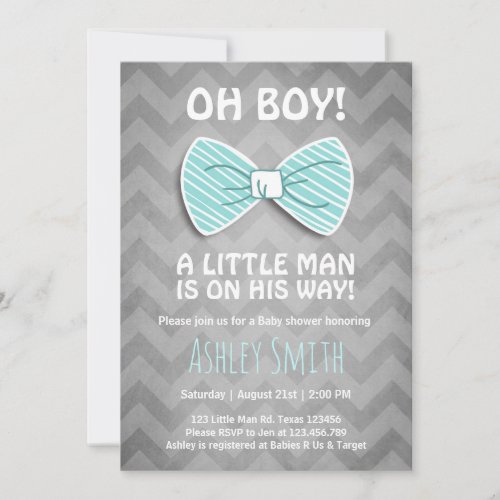 Baby Shower Little Man Invitation Bow Tie Blue