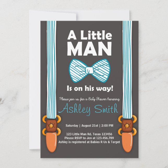Baby Shower Little Man Invitation Bow Tie Blue (Front)