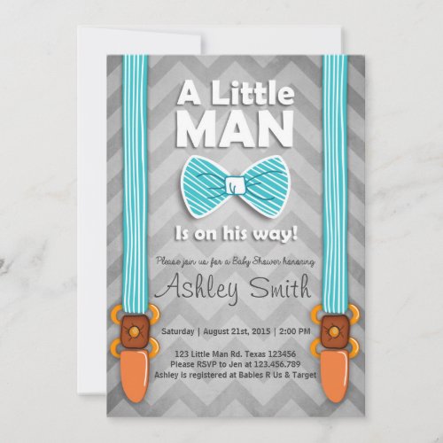 Baby Shower Little Man Invitation Bow Tie Blue