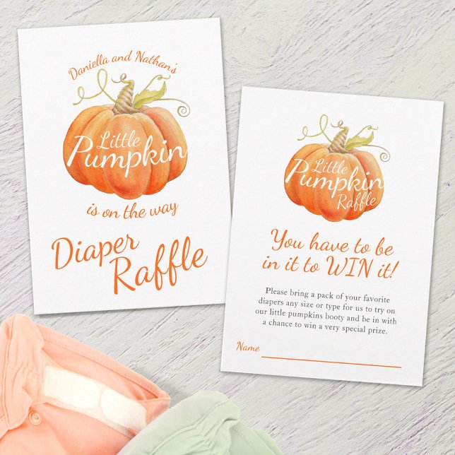Baby shower little pumpkin diaper raffle enclosure card (Creator Uploaded)