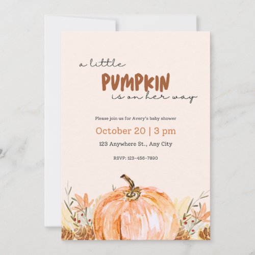 Baby Shower Little Pumpkin Fall Invitation