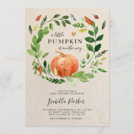 Baby Shower Little Pumpkin Fall Rustic Greenery Invitation