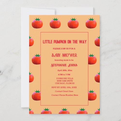 Baby Shower Little Pumpkin On The Way Fall Autumn Invitation