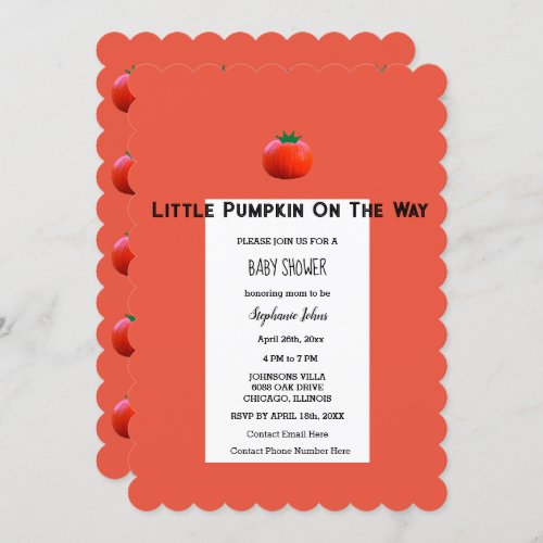 Baby Shower Little Pumpkin On The Way QR Code  Invitation