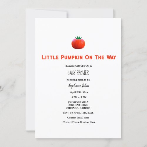 Baby Shower Little Pumpkin On The Way QR Code  Invitation