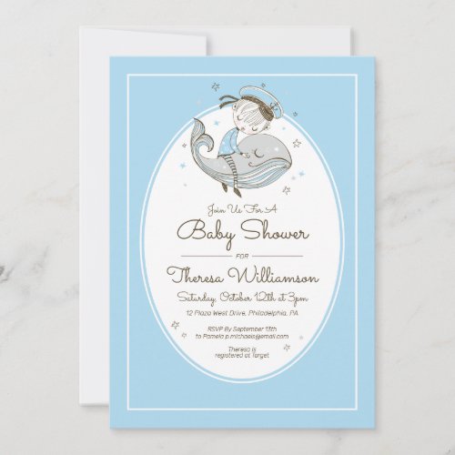 Baby Shower  Little Sailor Boy On A Whale  Invitation