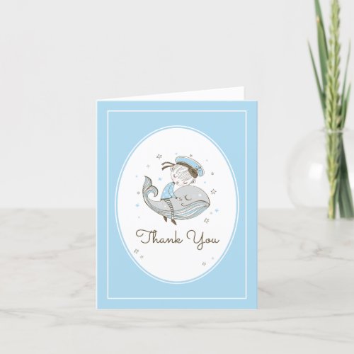 Baby Shower  Little Sailor Boy On A Whale Thank You Card