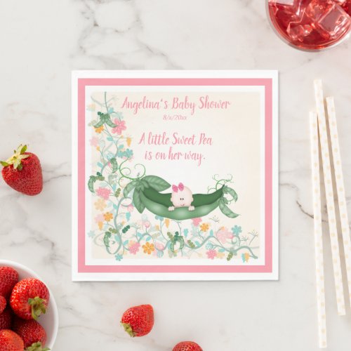 Baby Shower Little Sweet Pea on Her Way Pea Pod Napkins