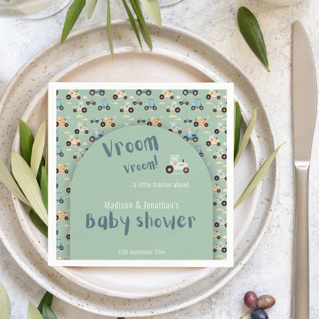 Baby shower little tractor ahead teal Paper Napkin (Creator Uploaded)