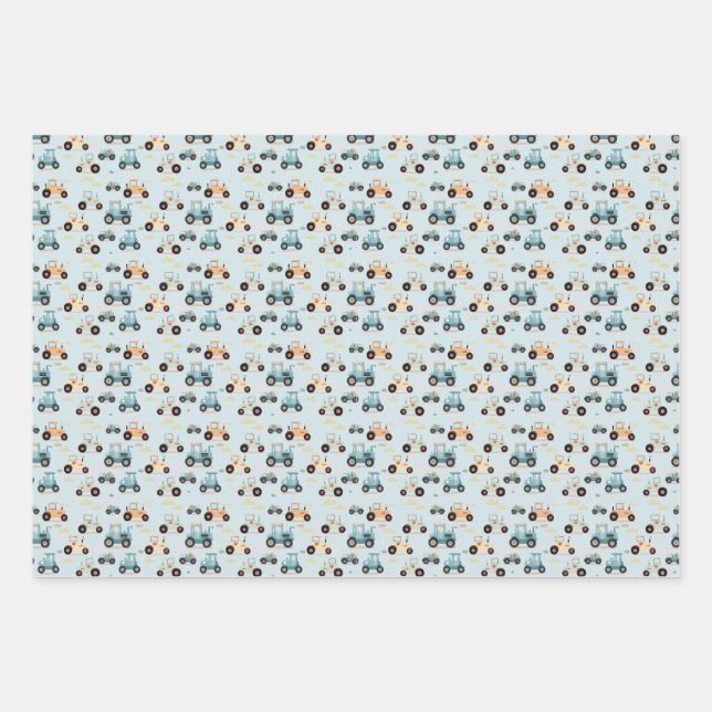 Baby shower little tractor pattern gift  wrapping paper sheets (Front)