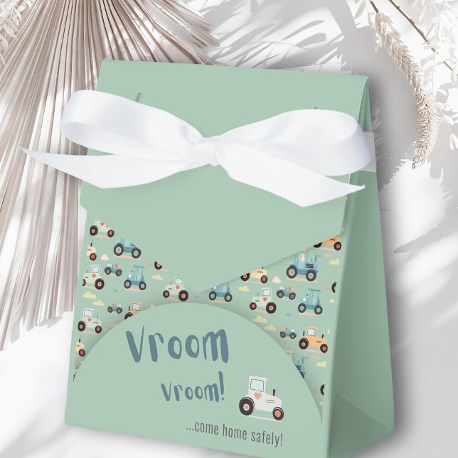 Baby shower little tractor teal favor box (Creator Uploaded)