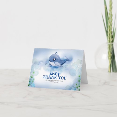 Baby Shower Little Whale Blue Watercolor Thank You Card