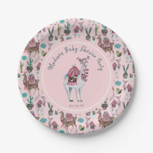 Baby Shower   Llama Pink   Paper Party Plate