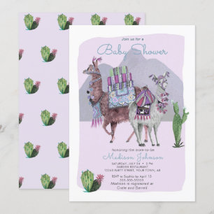 Baby Shower   Llamas & Cactus   Lilac Invitations